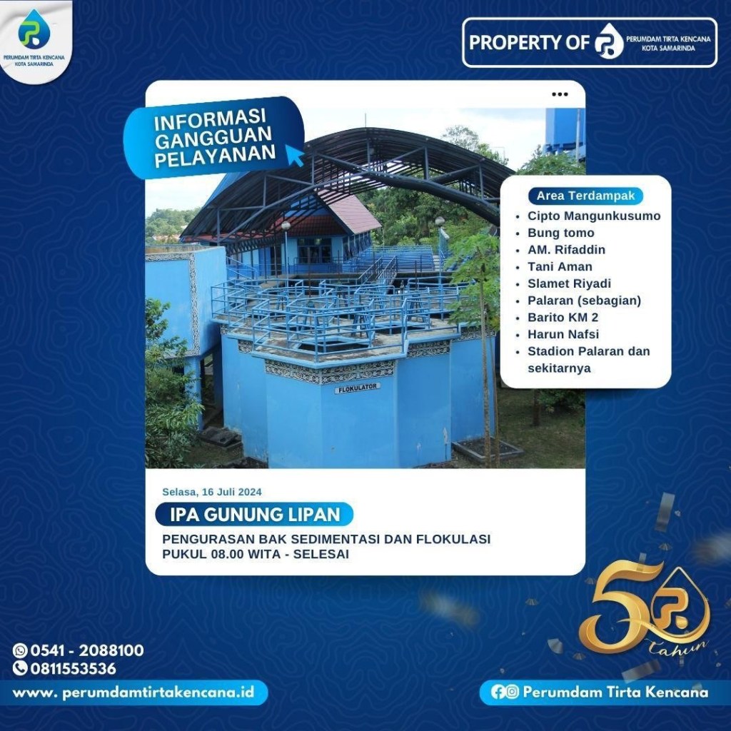 Pengurasan Bak dan Flokulasi di IPA Gunung Lipan, Masyarakat Diminta Antisipasi dan Tampung Air