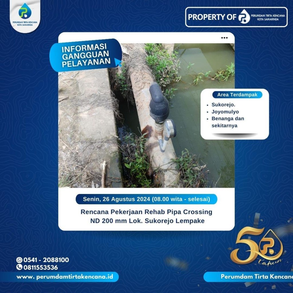 Rehab Pipa Crossing di Sukorejo Lempake, Berikut Daerah Terdampak